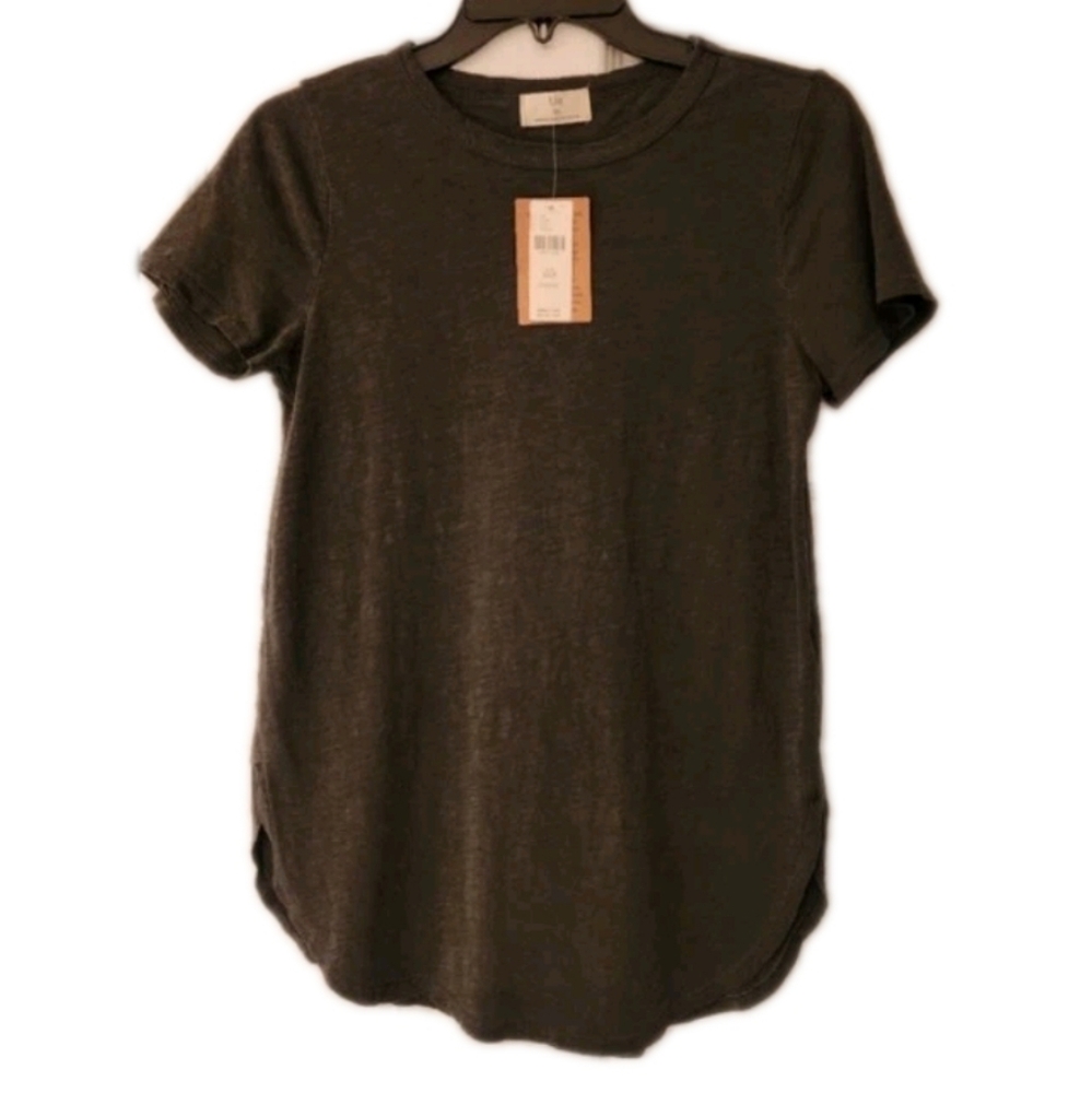 T.La X Anthopologie Slim Shirttail Crew Neck Tee In Carbon Size XSP
